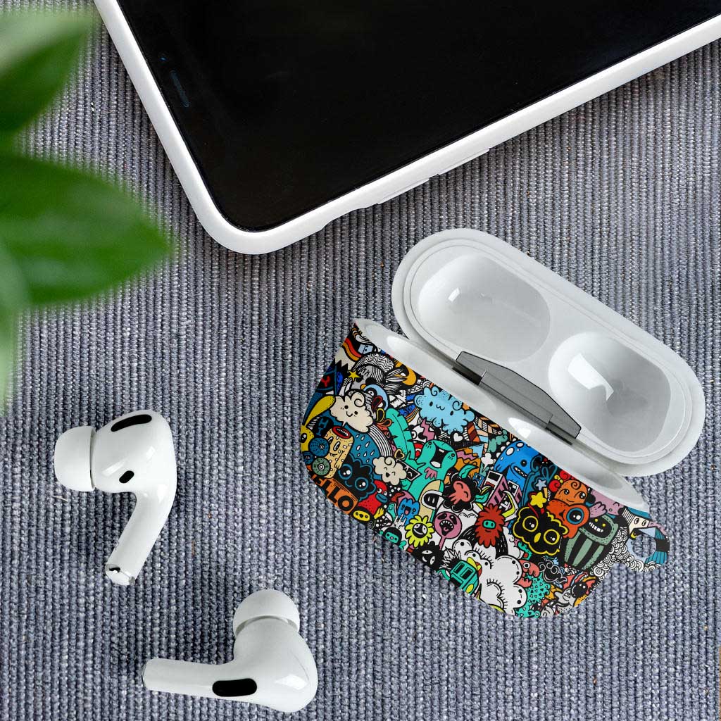 Happy Doodle Monsters Sticker Bomb AirPods Case Funny Graffiti Style Cartoon