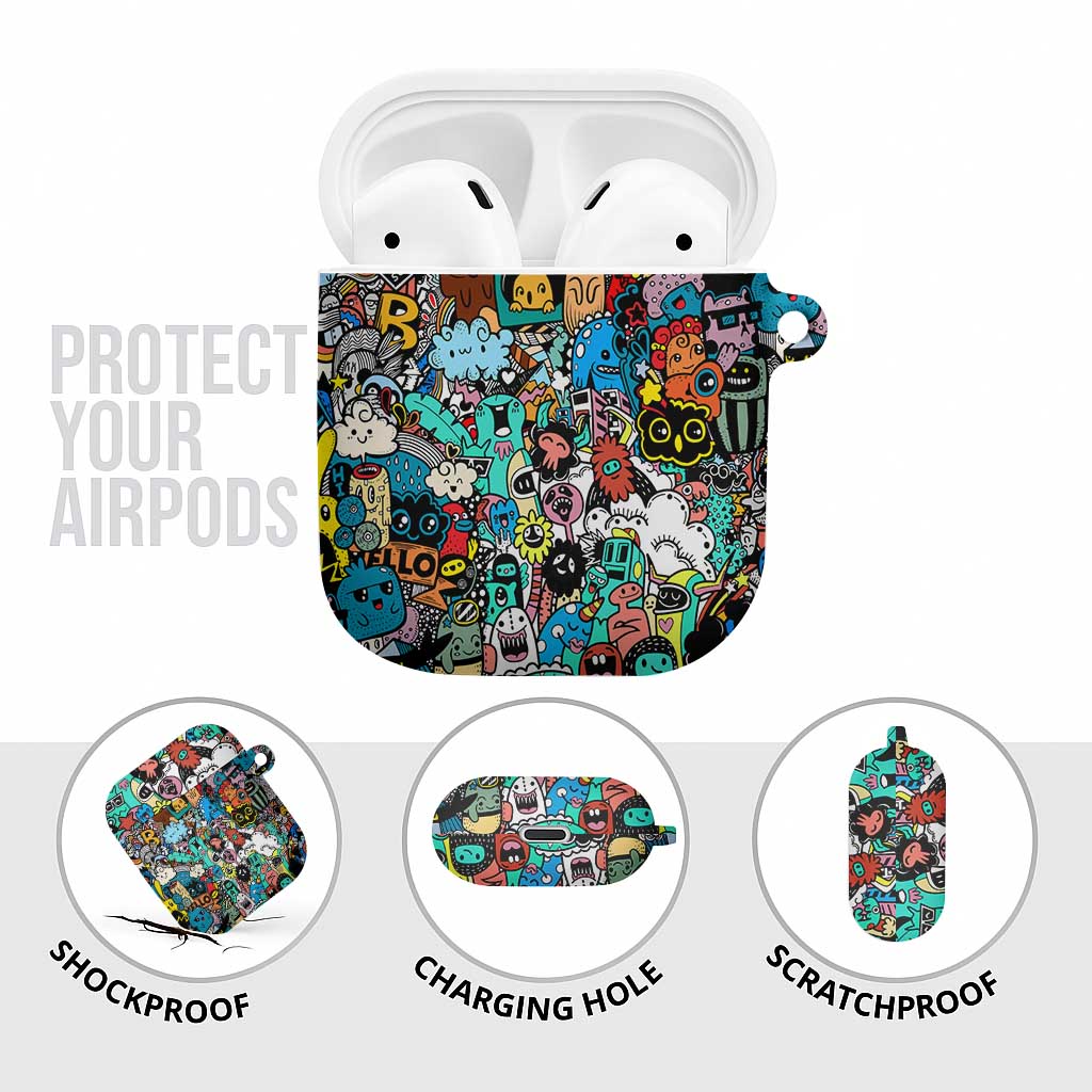 Happy Doodle Monsters Sticker Bomb AirPods Case Funny Graffiti Style Cartoon