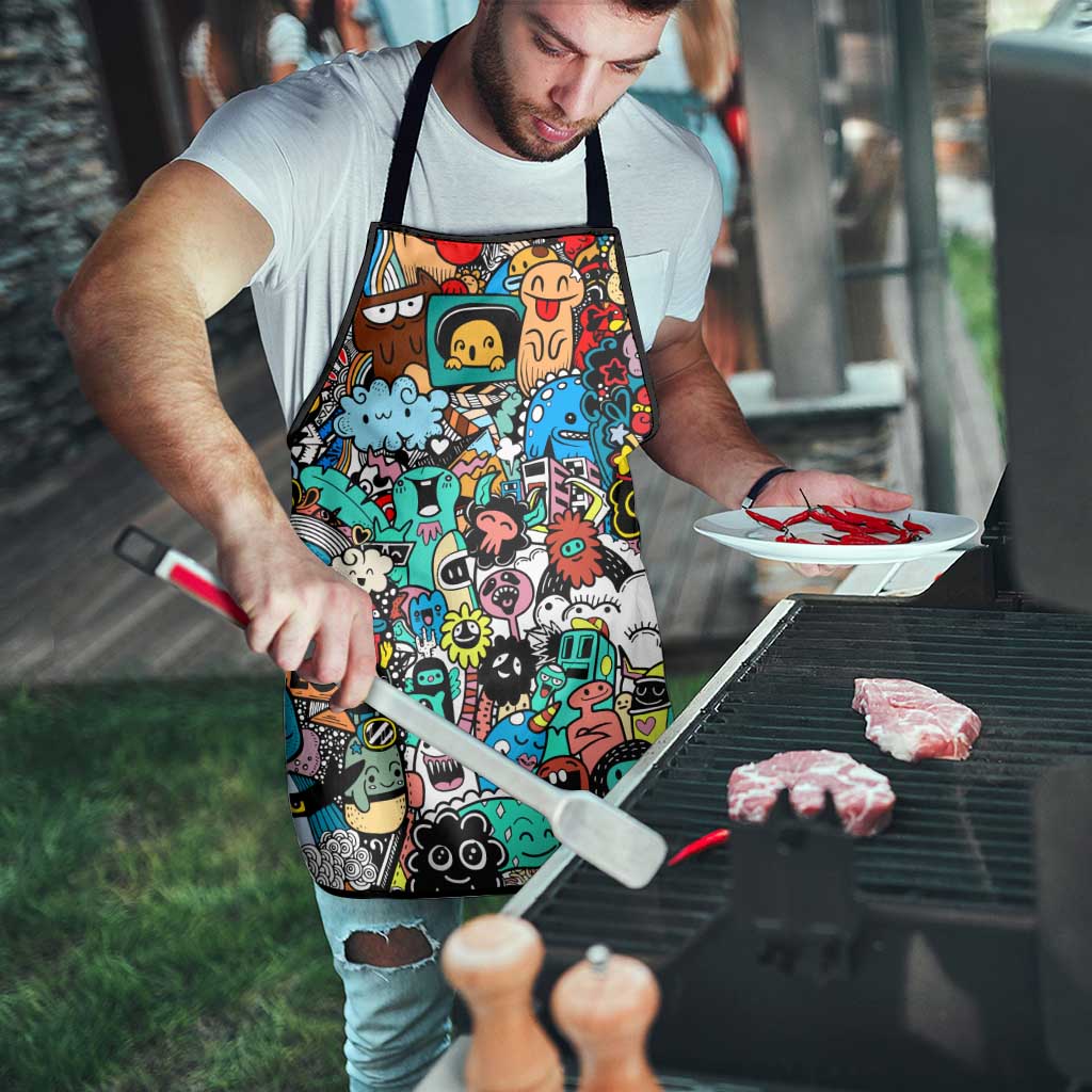 Happy Doodle Monsters Sticker Bomb Apron Funny Graffiti Style Cartoon