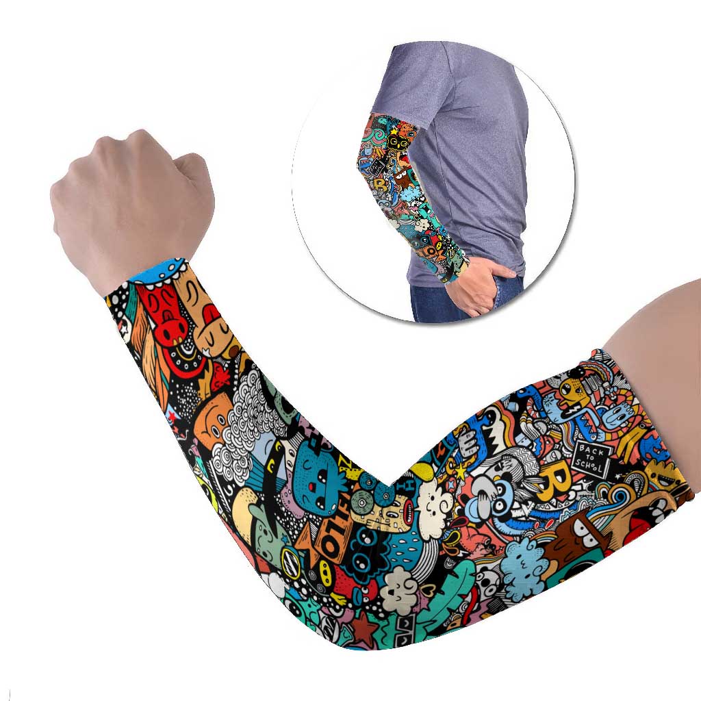Happy Doodle Monsters Sticker Bomb Arm Sleeves Funny Graffiti Style Cartoon