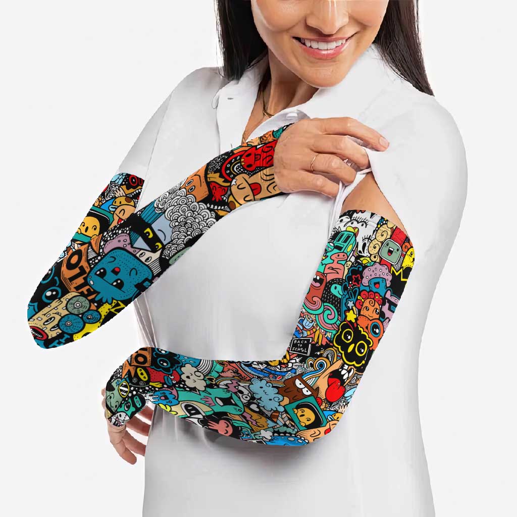 Happy Doodle Monsters Sticker Bomb Arm Sleeves Funny Graffiti Style Cartoon