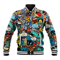 Happy Doodle Monsters Sticker Bomb Baseball Jacket Funny Graffiti Style Cartoon