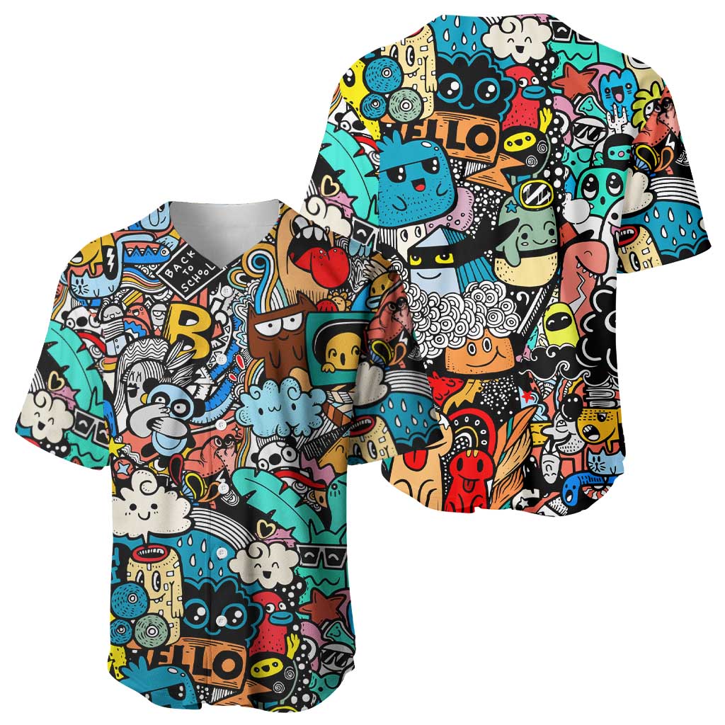 Happy Doodle Monsters Sticker Bomb Baseball Jersey Funny Graffiti Style Cartoon