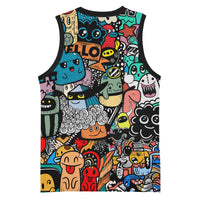 Happy Doodle Monsters Sticker Bomb Basketball Jersey Funny Graffiti Style Cartoon