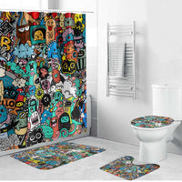 Happy Doodle Monsters Sticker Bomb Bathroom Set Funny Graffiti Style Cartoon