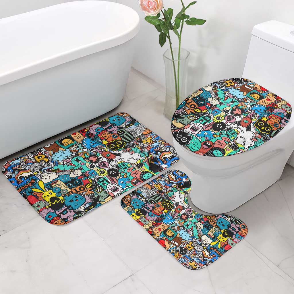 Happy Doodle Monsters Sticker Bomb Bathroom Set Funny Graffiti Style Cartoon