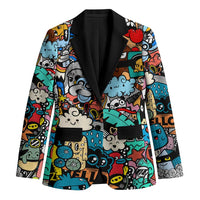 Happy Doodle Monsters Sticker Bomb Blazer Funny Graffiti Style Cartoon