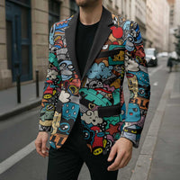 Happy Doodle Monsters Sticker Bomb Blazer Funny Graffiti Style Cartoon
