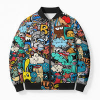 Happy Doodle Monsters Sticker Bomb Bomber Puffer Jacket Funny Graffiti Style Cartoon