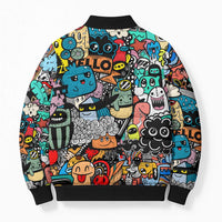 Happy Doodle Monsters Sticker Bomb Bomber Puffer Jacket Funny Graffiti Style Cartoon