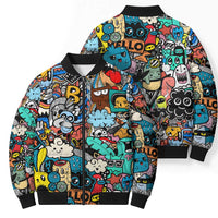 Happy Doodle Monsters Sticker Bomb Bomber Puffer Jacket Funny Graffiti Style Cartoon
