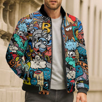 Happy Doodle Monsters Sticker Bomb Bomber Puffer Jacket Funny Graffiti Style Cartoon