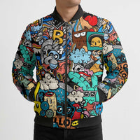 Happy Doodle Monsters Sticker Bomb Bomber Puffer Jacket Funny Graffiti Style Cartoon