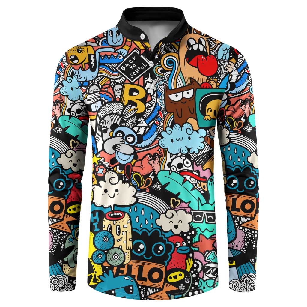 Happy Doodle Monsters Sticker Bomb Button Sweatshirt Funny Graffiti Style Cartoon