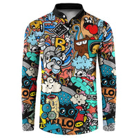 Happy Doodle Monsters Sticker Bomb Button Sweatshirt Funny Graffiti Style Cartoon