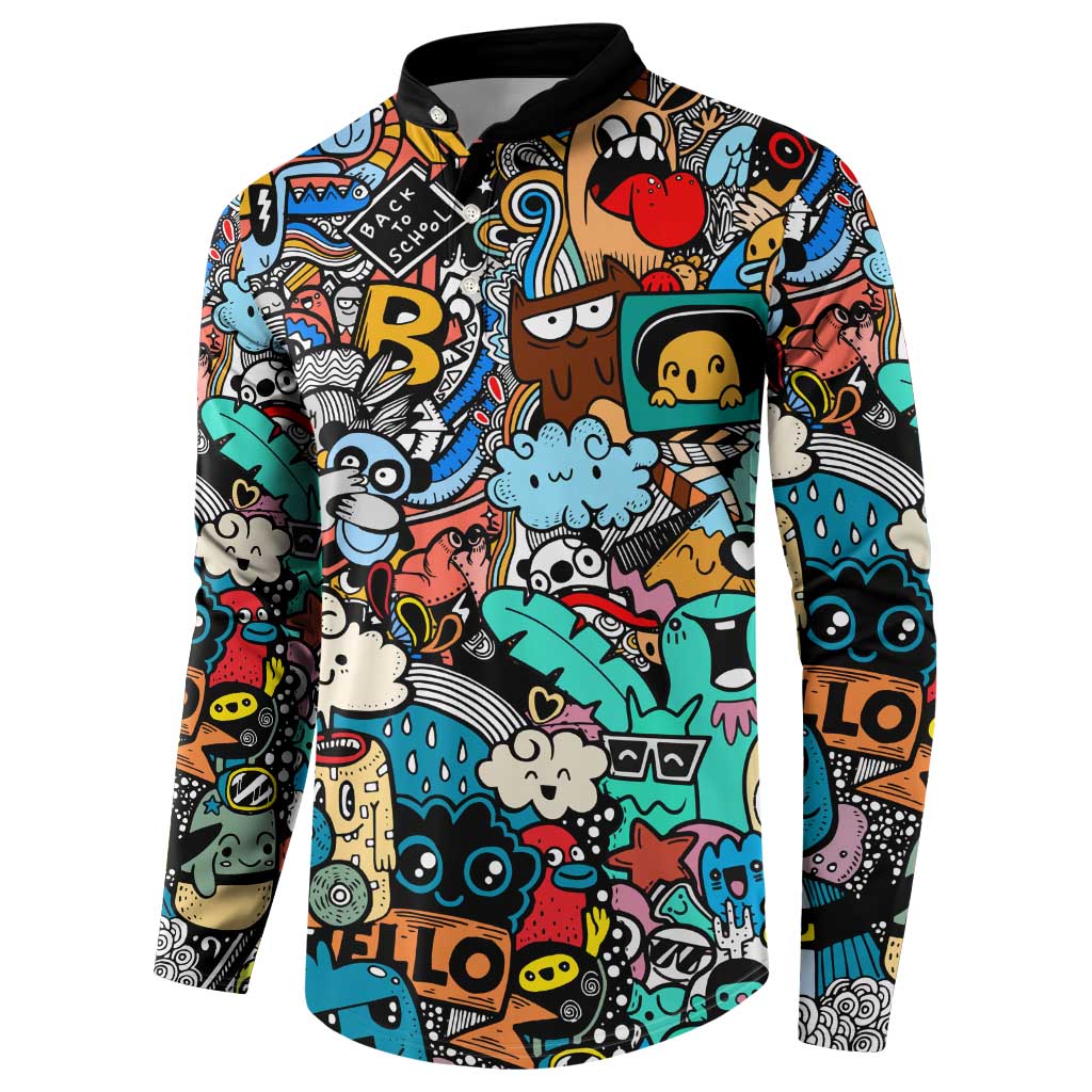 Happy Doodle Monsters Sticker Bomb Button Sweatshirt Funny Graffiti Style Cartoon