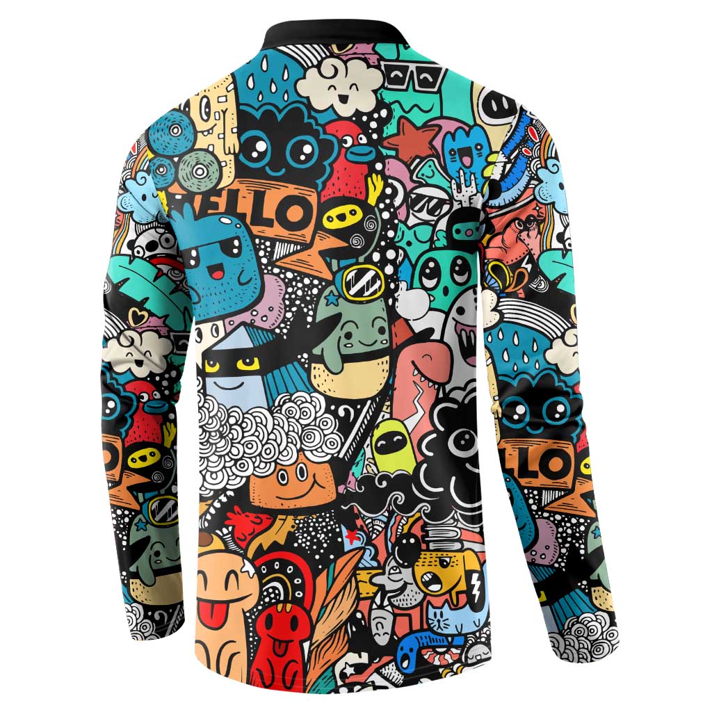 Happy Doodle Monsters Sticker Bomb Button Sweatshirt Funny Graffiti Style Cartoon