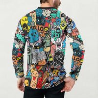 Happy Doodle Monsters Sticker Bomb Button Sweatshirt Funny Graffiti Style Cartoon