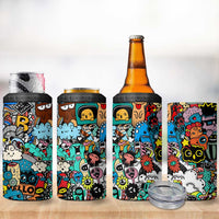 Happy Doodle Monsters Sticker Bomb 4 in 1 Can Cooler Tumbler Funny Graffiti Style Cartoon