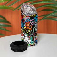 Happy Doodle Monsters Sticker Bomb 4 in 1 Can Cooler Tumbler Funny Graffiti Style Cartoon