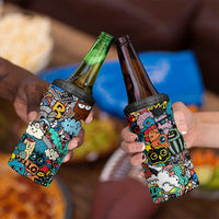 Happy Doodle Monsters Sticker Bomb 4 in 1 Can Cooler Tumbler Funny Graffiti Style Cartoon