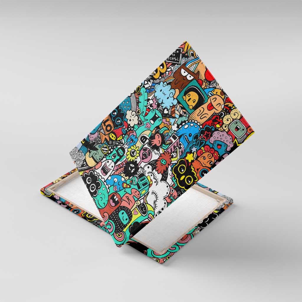 Happy Doodle Monsters Sticker Bomb Canvas Wall Art Funny Graffiti Style Cartoon