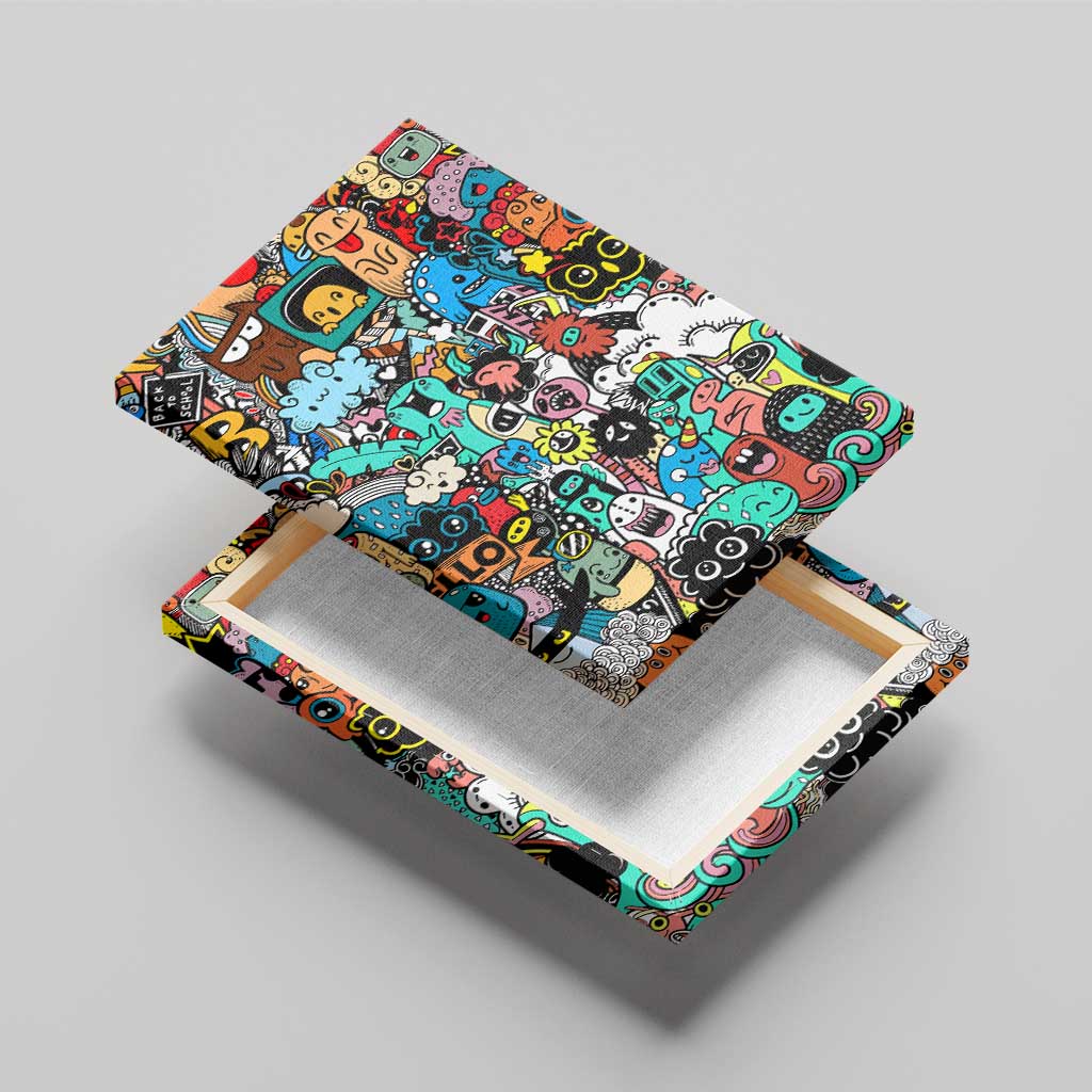 Happy Doodle Monsters Sticker Bomb Canvas Wall Art Funny Graffiti Style Cartoon