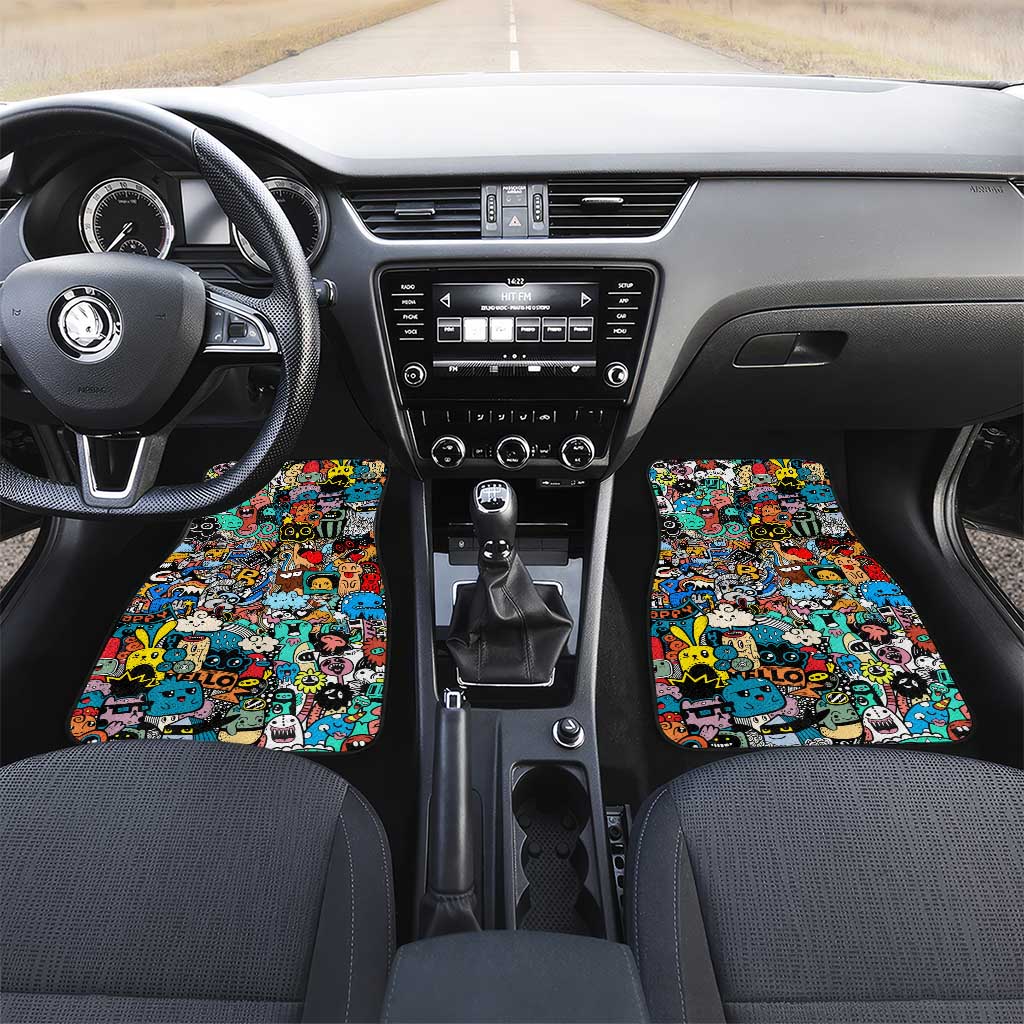 Happy Doodle Monsters Sticker Bomb Car Mats Funny Graffiti Style Cartoon