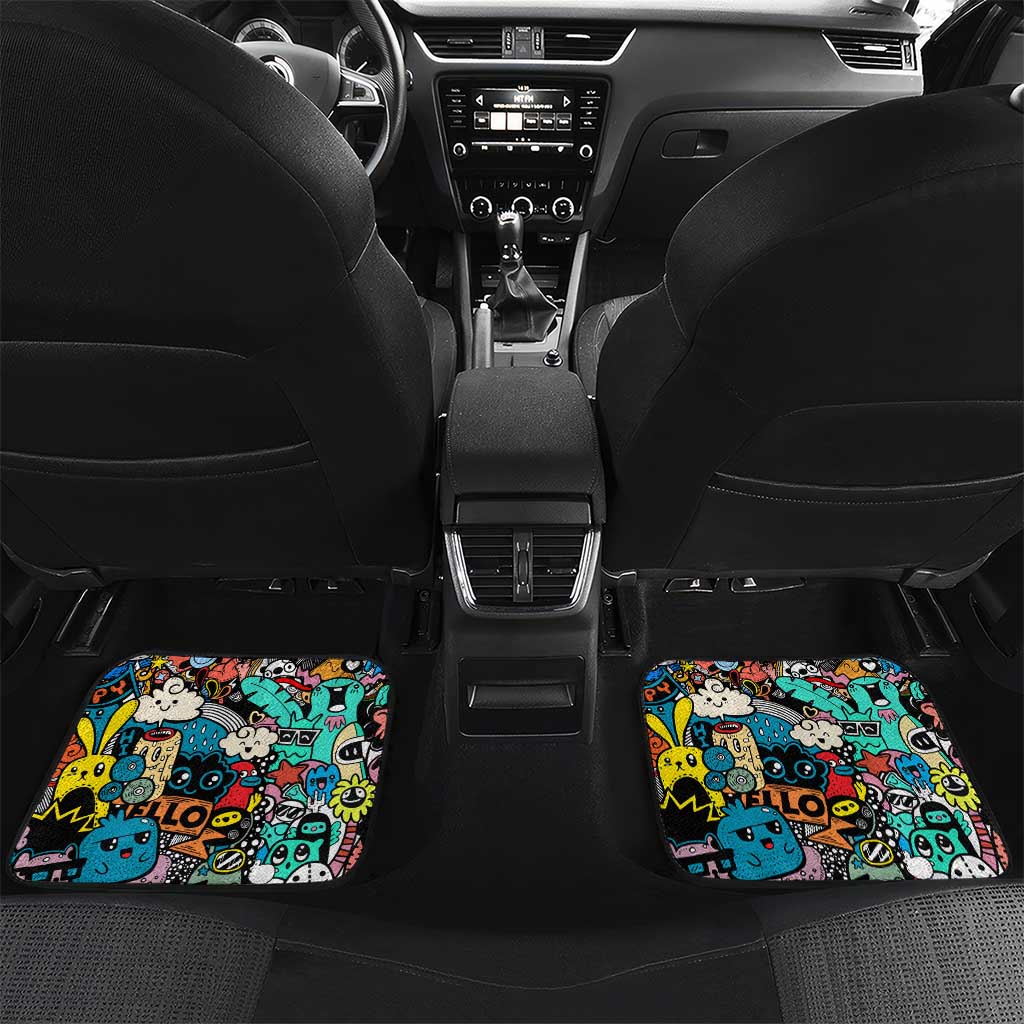 Happy Doodle Monsters Sticker Bomb Car Mats Funny Graffiti Style Cartoon