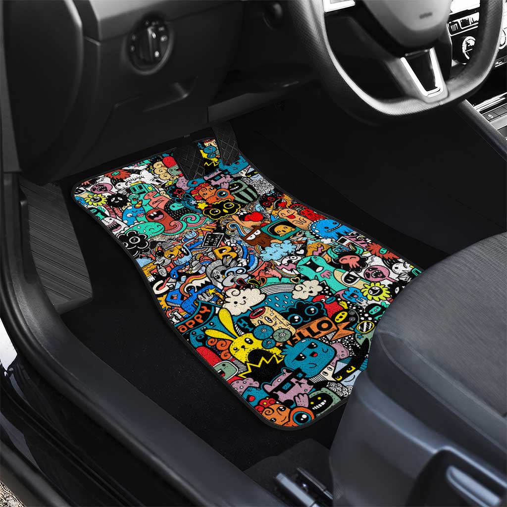Happy Doodle Monsters Sticker Bomb Car Mats Funny Graffiti Style Cartoon