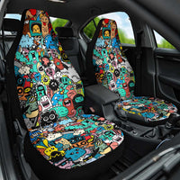 Happy Doodle Monsters Sticker Bomb Car Seat Cover Funny Graffiti Style Cartoon