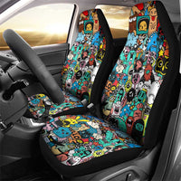 Happy Doodle Monsters Sticker Bomb Car Seat Cover Funny Graffiti Style Cartoon