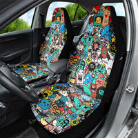 Happy Doodle Monsters Sticker Bomb Car Seat Cover Funny Graffiti Style Cartoon
