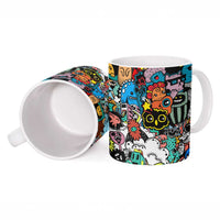 Happy Doodle Monsters Sticker Bomb Ceramic Mug Funny Graffiti Style Cartoon