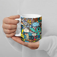 Happy Doodle Monsters Sticker Bomb Ceramic Mug Funny Graffiti Style Cartoon