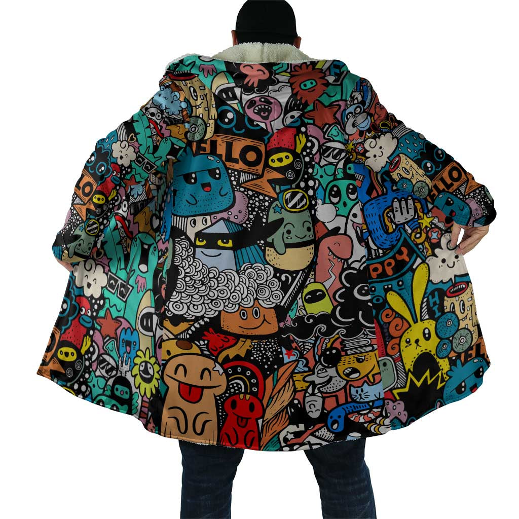 Happy Doodle Monsters Sticker Bomb Cloak Funny Graffiti Style Cartoon
