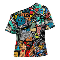 Happy Doodle Monsters Sticker Bomb Cross Shoulder Shirt Funny Graffiti Style Cartoon