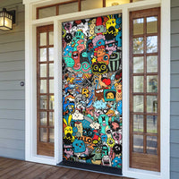 Happy Doodle Monsters Sticker Bomb Door Cover Funny Graffiti Style Cartoon