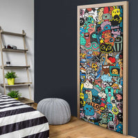 Happy Doodle Monsters Sticker Bomb Door Cover Funny Graffiti Style Cartoon