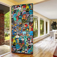 Happy Doodle Monsters Sticker Bomb Door Cover Funny Graffiti Style Cartoon