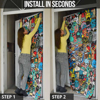 Happy Doodle Monsters Sticker Bomb Door Cover Funny Graffiti Style Cartoon