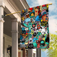 Happy Doodle Monsters Sticker Bomb Garden Flag Funny Graffiti Style Cartoon