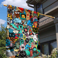 Happy Doodle Monsters Sticker Bomb Garden Flag Funny Graffiti Style Cartoon