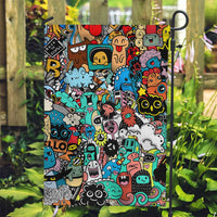 Happy Doodle Monsters Sticker Bomb Garden Flag Funny Graffiti Style Cartoon