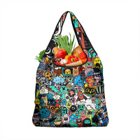 Happy Doodle Monsters Sticker Bomb Grocery Bag Funny Graffiti Style Cartoon
