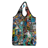 Happy Doodle Monsters Sticker Bomb Grocery Bag Funny Graffiti Style Cartoon