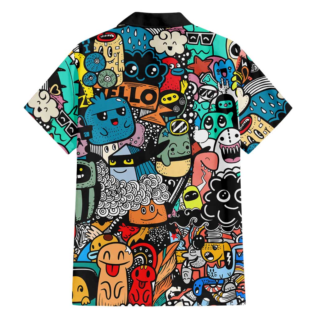 Happy Doodle Monsters Sticker Bomb Hawaiian Shirt Funny Graffiti Style Cartoon