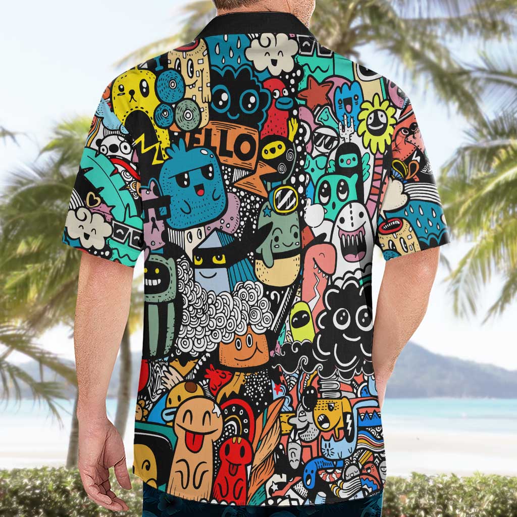 Happy Doodle Monsters Sticker Bomb Hawaiian Shirt Funny Graffiti Style Cartoon