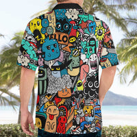 Happy Doodle Monsters Sticker Bomb Hawaiian Shirt Funny Graffiti Style Cartoon