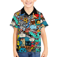 Happy Doodle Monsters Sticker Bomb Hawaiian Shirt Funny Graffiti Style Cartoon